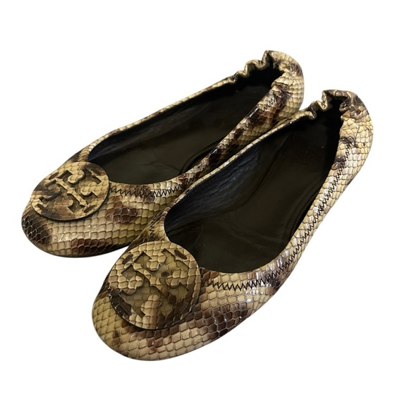 Tory Burch Snakeskin Print Reva Flats Women’s Size 8 - Picture 1 of 5